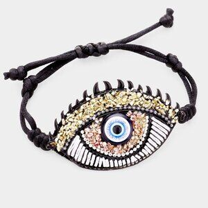 Evil Eye Detail Adjustable Bracelet Black
